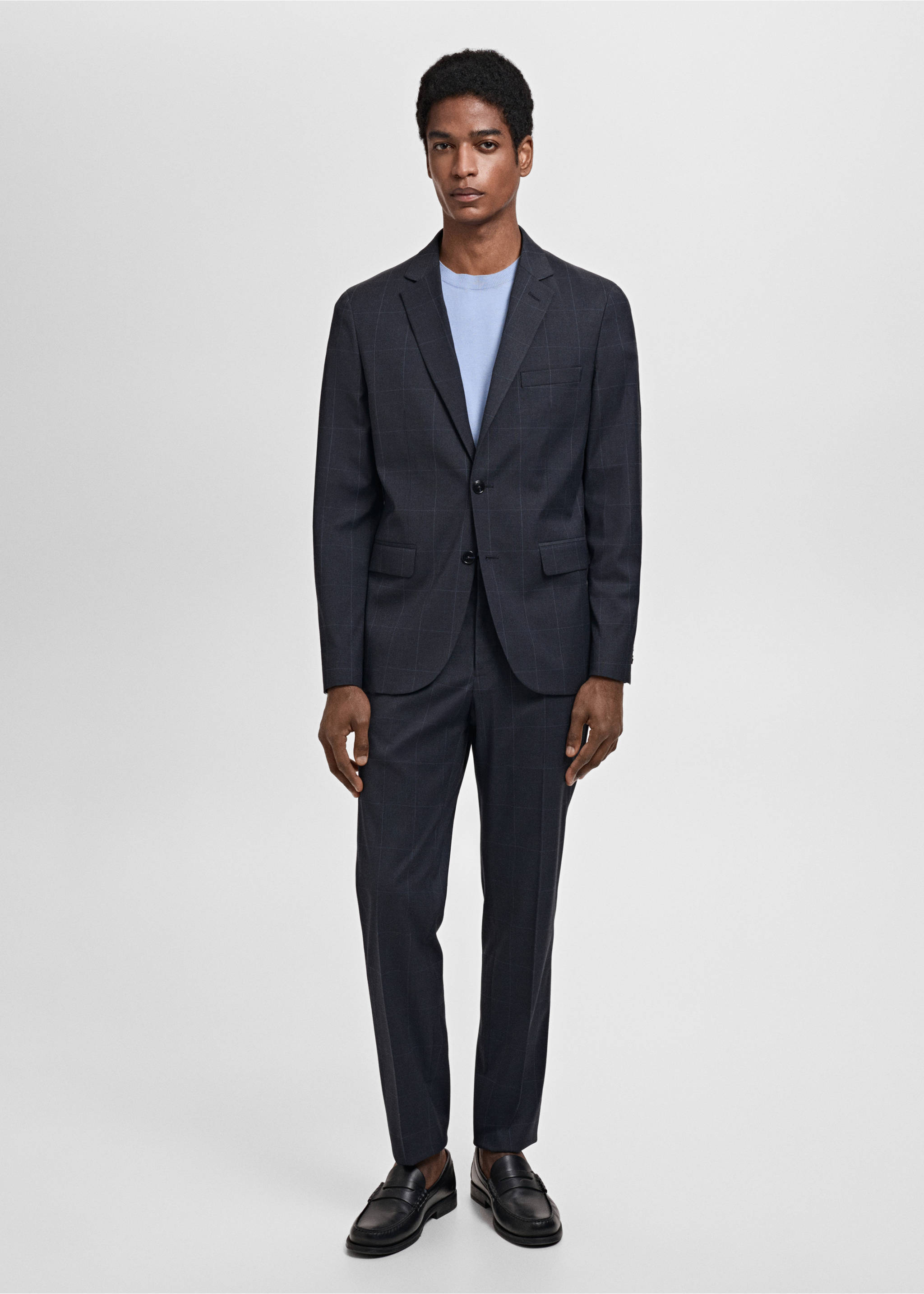 Süper slim fit streç kumaştan kumaş pantolon - Genel plan, Lacivert. Ref: 87000591-00.