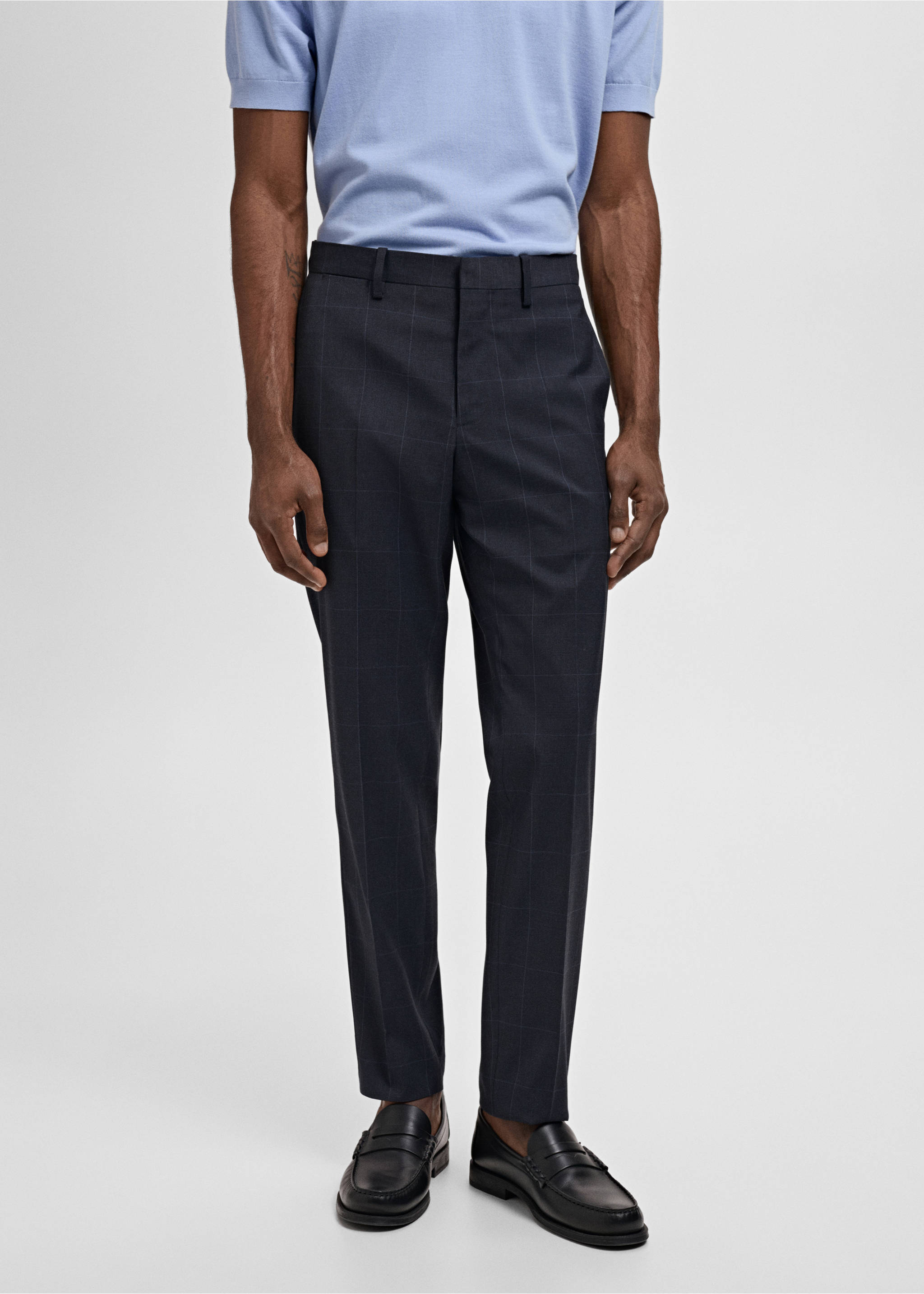 Süper slim fit streç kumaştan kumaş pantolon - Orta plan, Lacivert. Ref: 87000591-00.