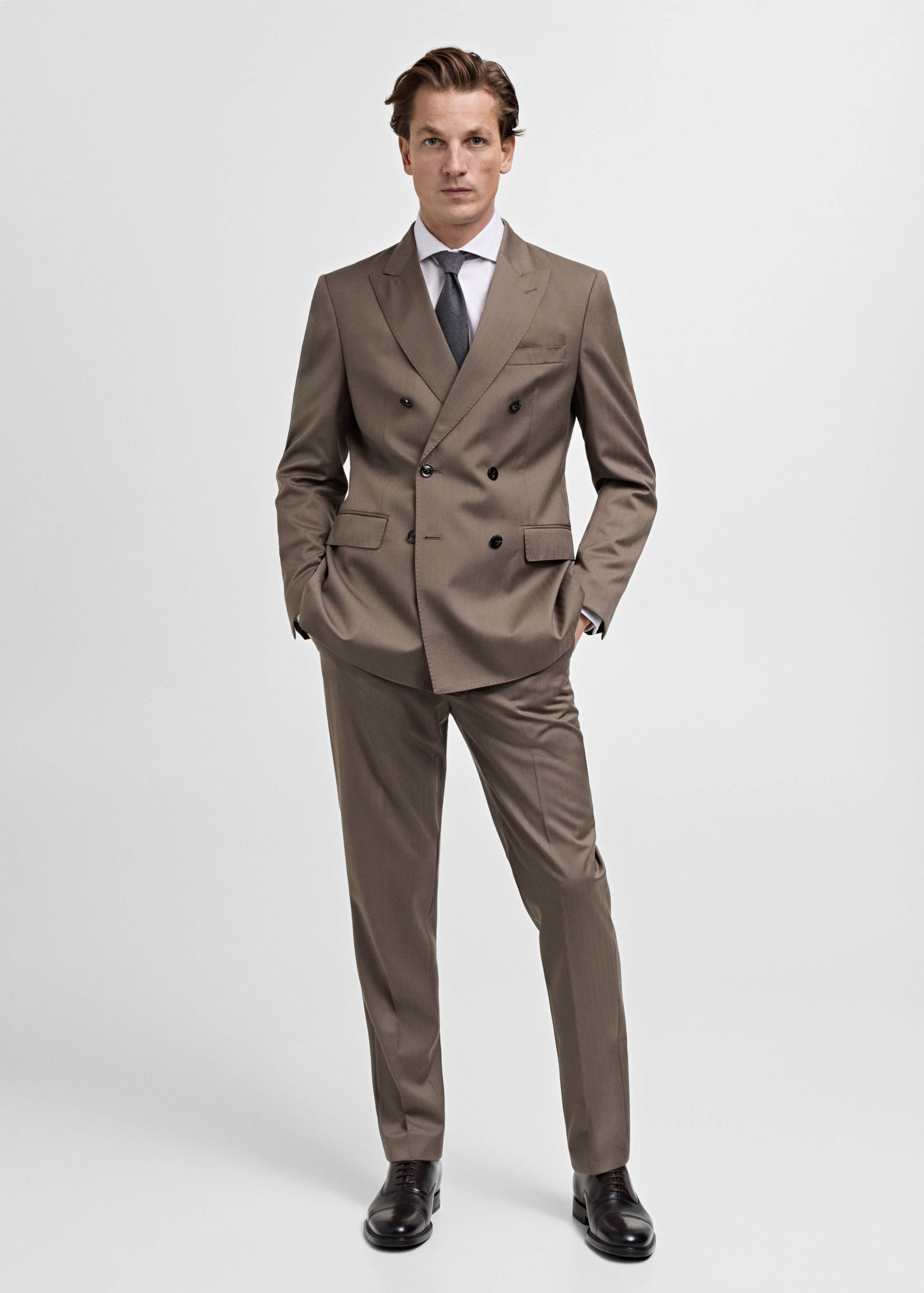 100% virgin wool herringbone suit trousers - General plane