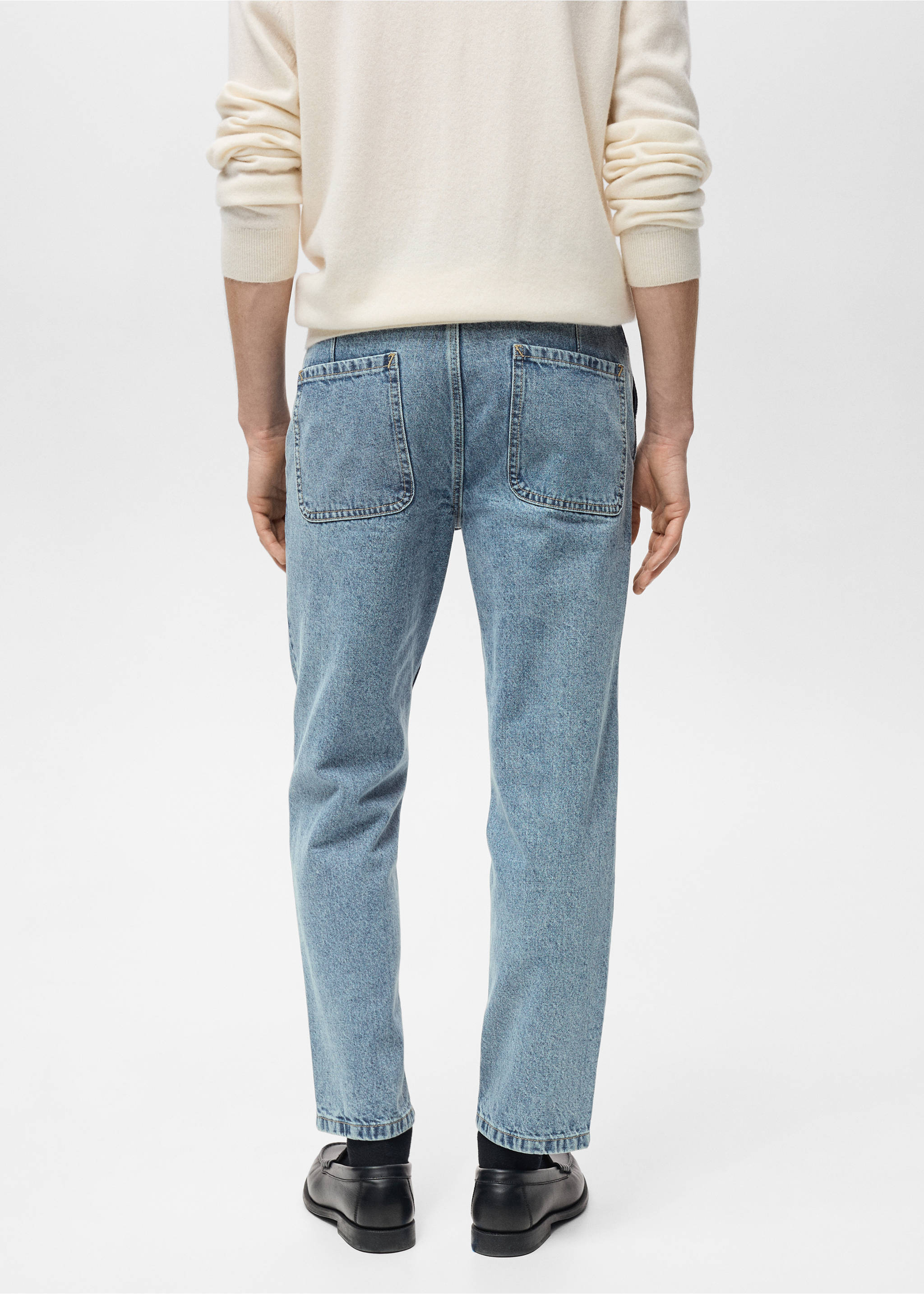 Worn effect straight fit jeans - Обратная сторона изделия, Синий средний. Ref: 87000599-01.