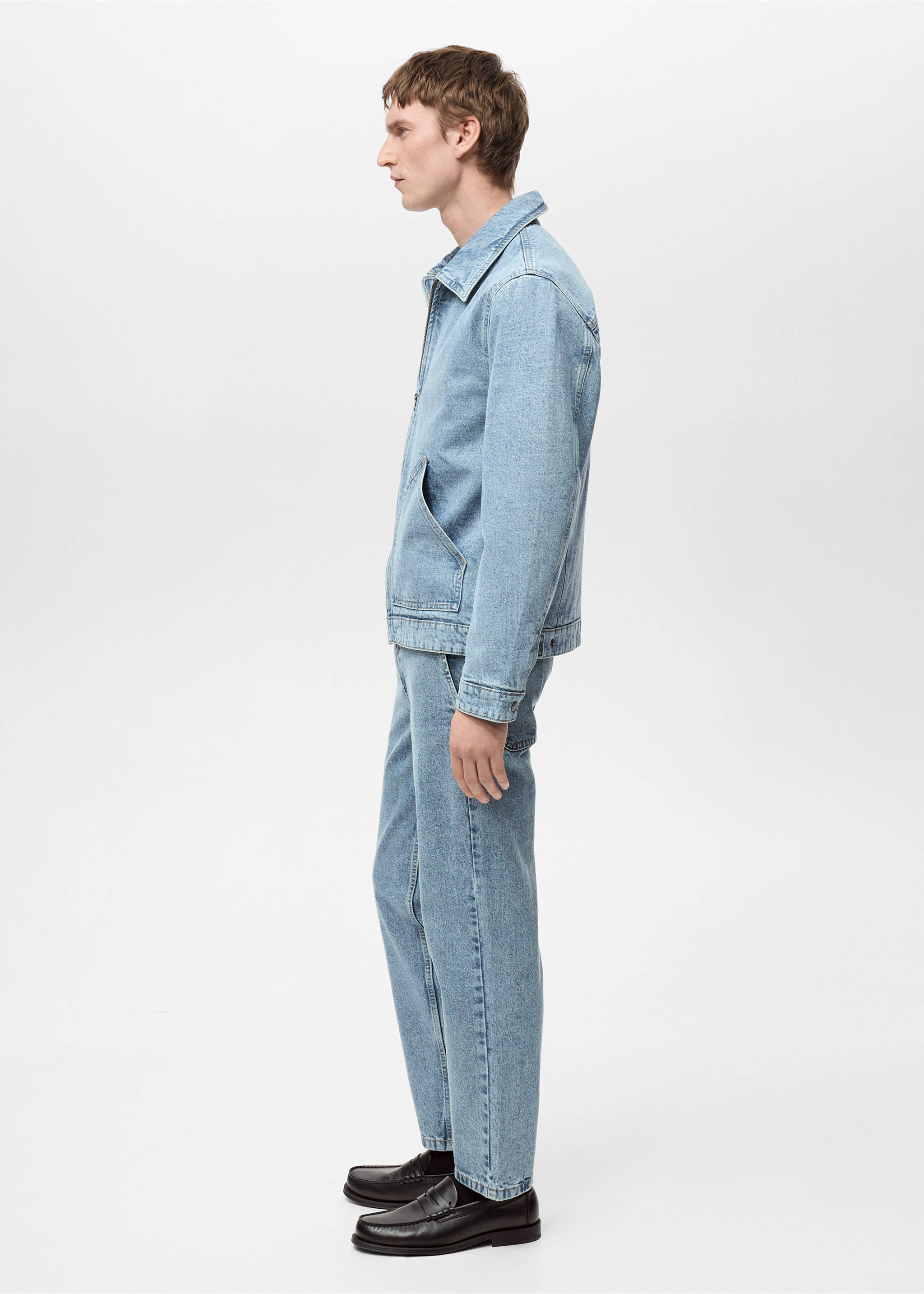 Worn effect straight fit jeans - Деталь изделия 4, Синий средний. Ref: 87000599-01.