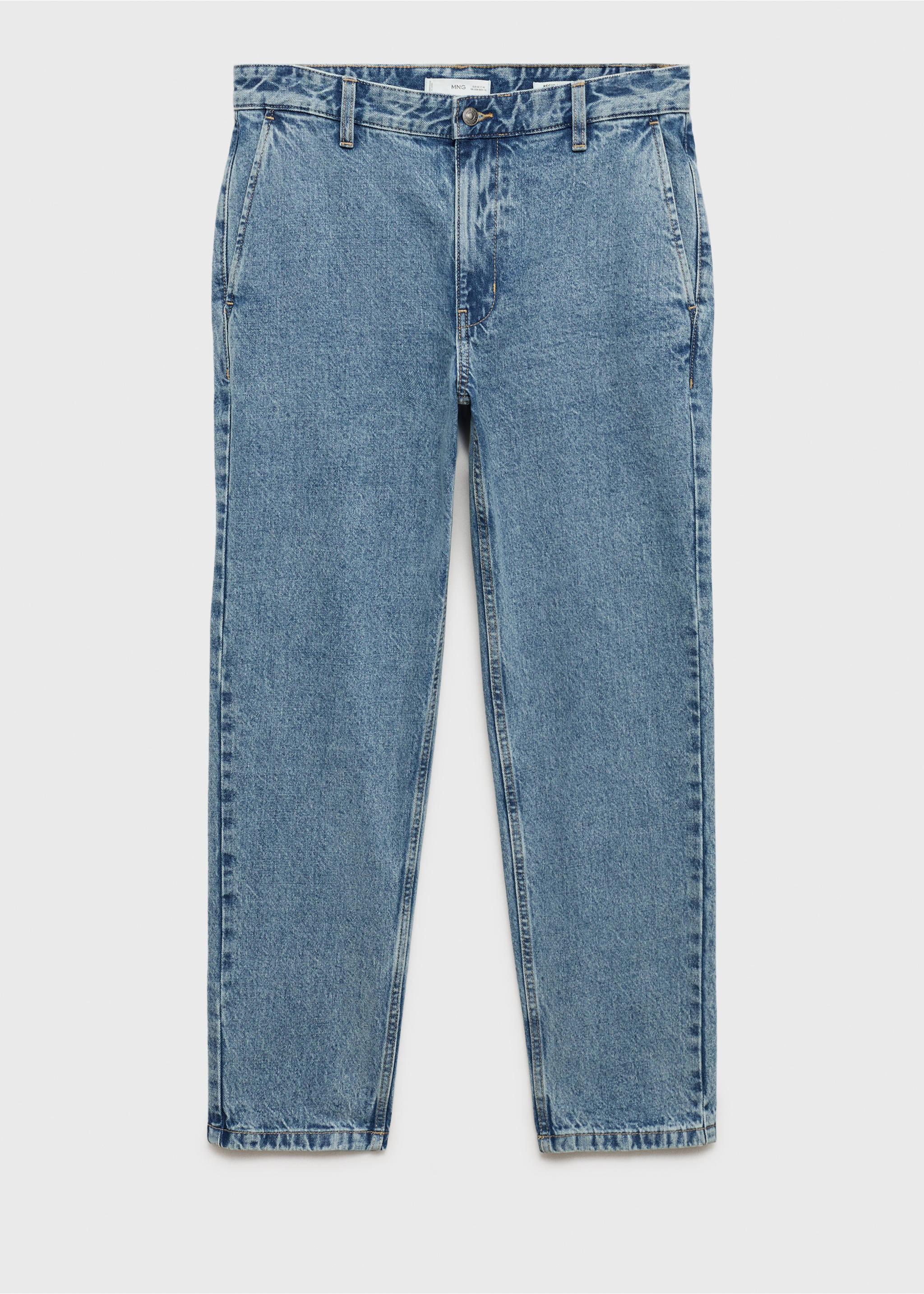 Worn effect straight fit jeans - Изделие без модели, Синий средний. Ref: 87000599-01.