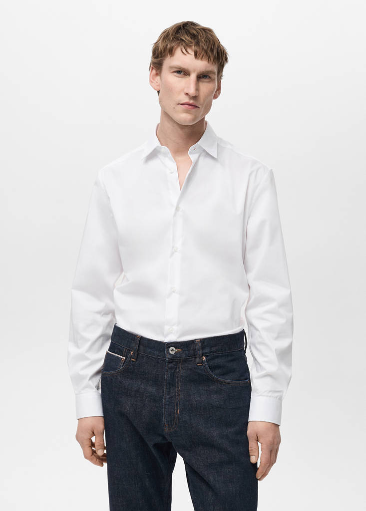 Regular-fit stretch cotton shirt — White