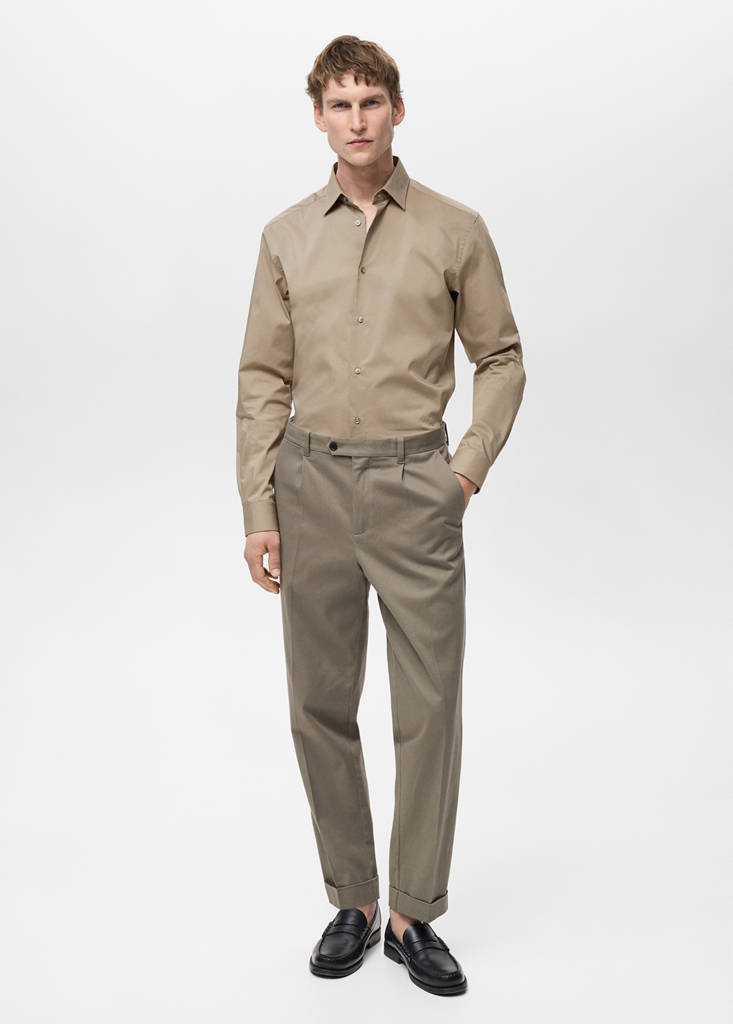 Regular-fit stretch cotton shirt — Medium Brown