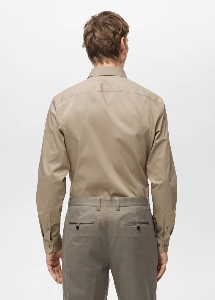 Regular-fit stretch cotton shirt — Medium Brown