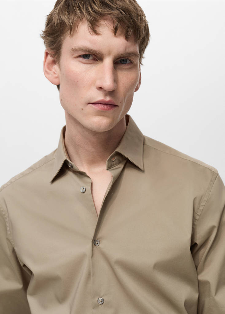 Regular-fit stretch cotton shirt — Medium Brown