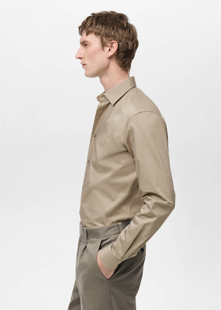 Regular-fit stretch cotton shirt — Medium Brown