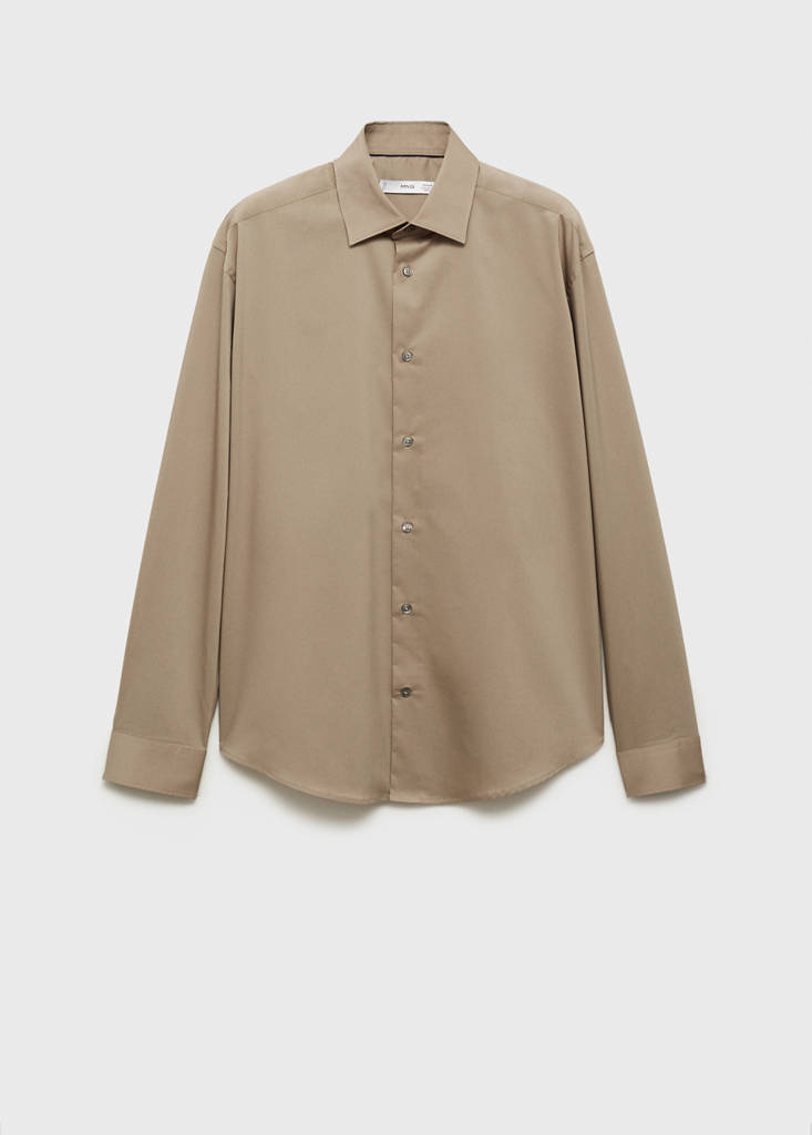 Regular-fit stretch cotton shirt — Medium Brown