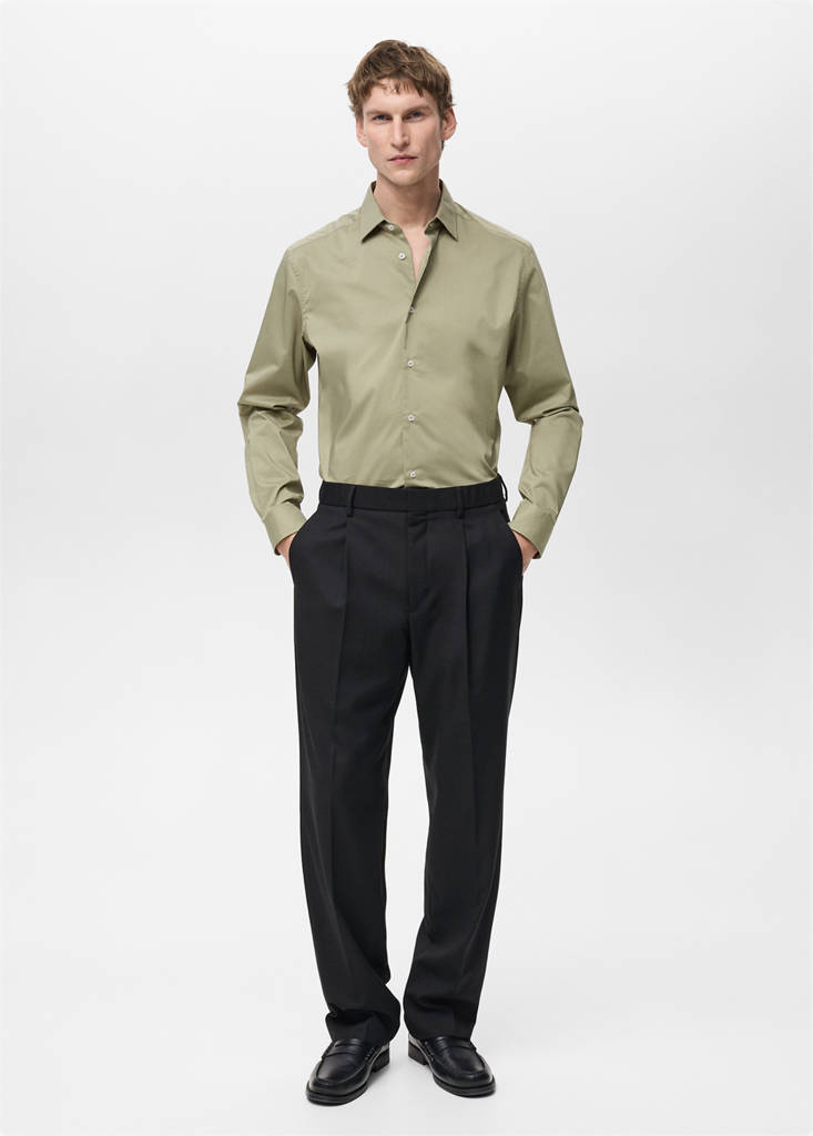 Regular-fit stretch cotton shirt — Green