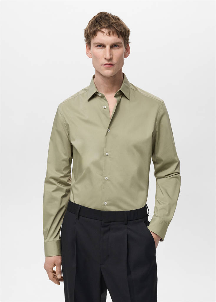 Regular-fit stretch cotton shirt — Green