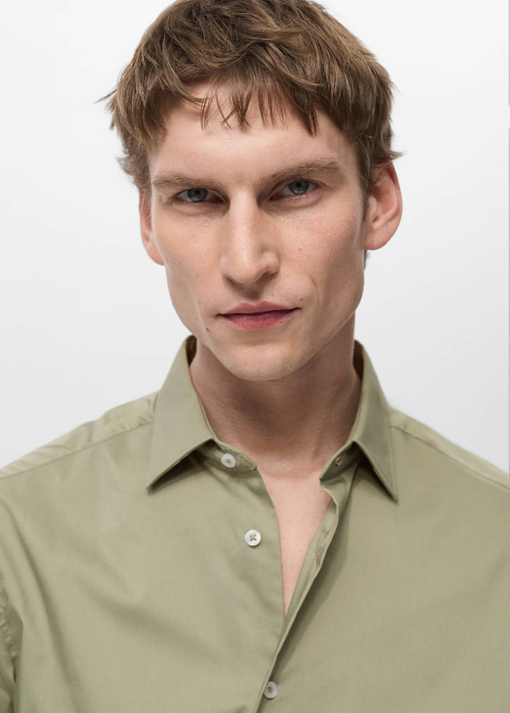 Regular-fit stretch cotton shirt — Green
