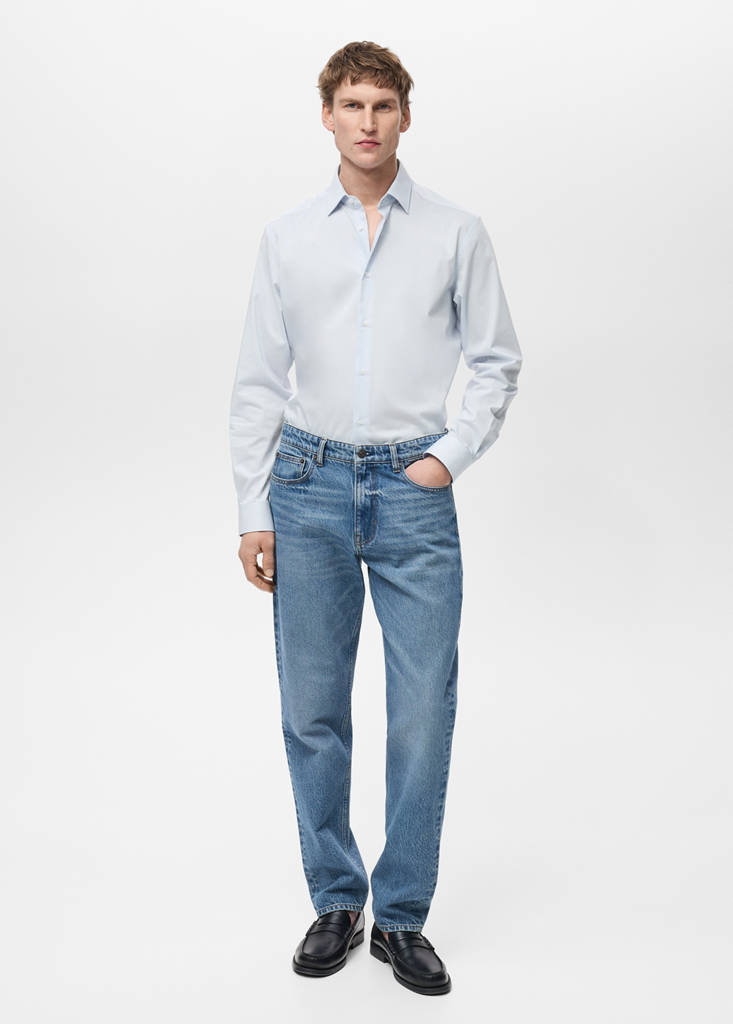 Regular-fit stretch cotton shirt — Sky Blue