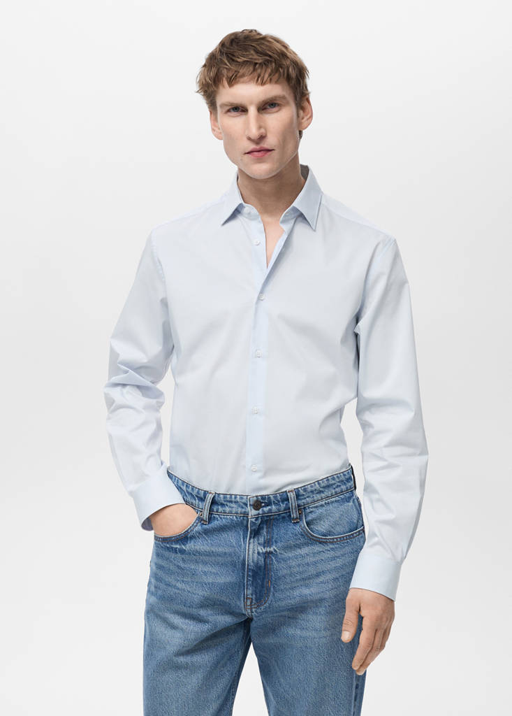 Regular-fit stretch cotton shirt — Sky Blue
