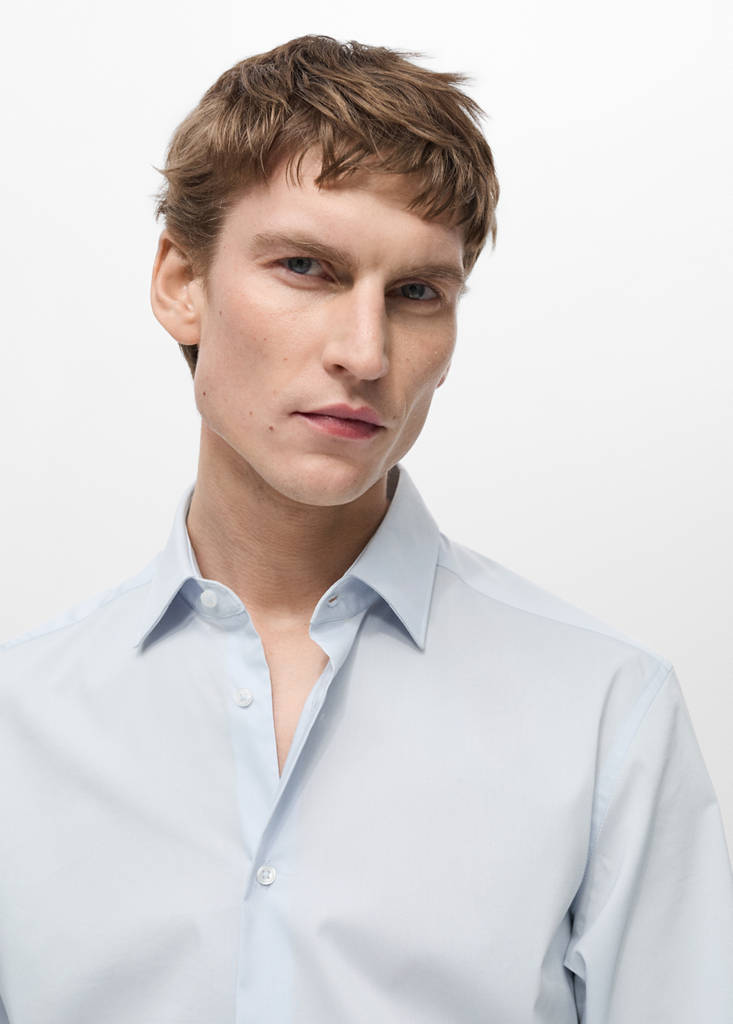 Regular-fit stretch cotton shirt — Sky Blue