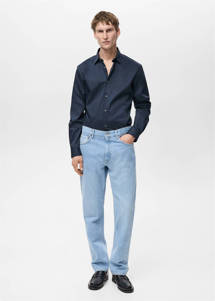Regular-fit stretch cotton shirt — Dark Navy