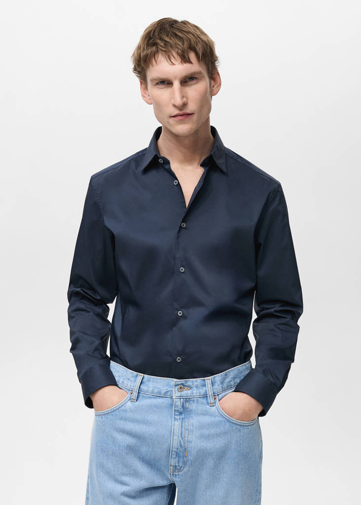 Regular-fit stretch cotton shirt — Dark Navy