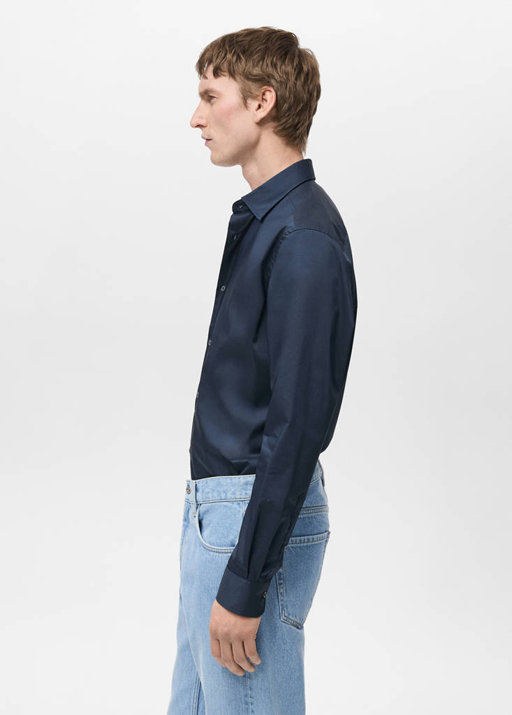 Regular-fit stretch cotton shirt — Dark Navy