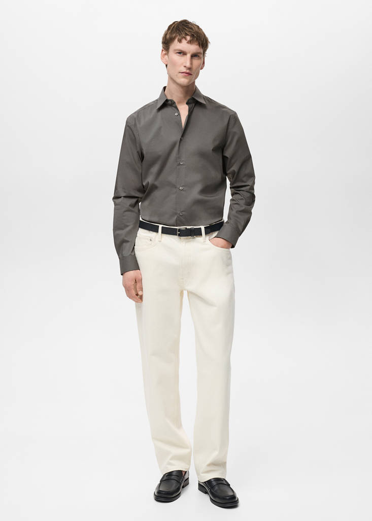 Regular-fit stretch cotton shirt — Grey