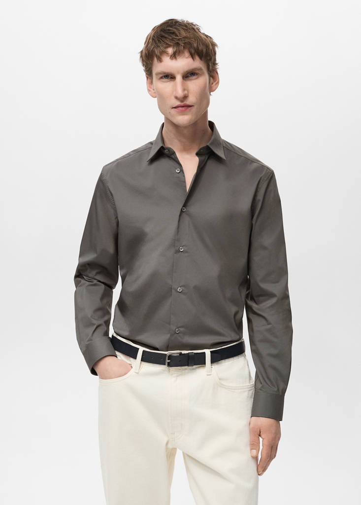 Regular-fit stretch cotton shirt — Grey