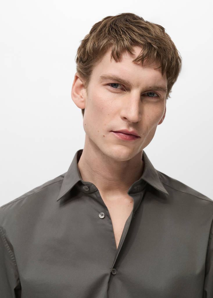 Regular-fit stretch cotton shirt — Grey