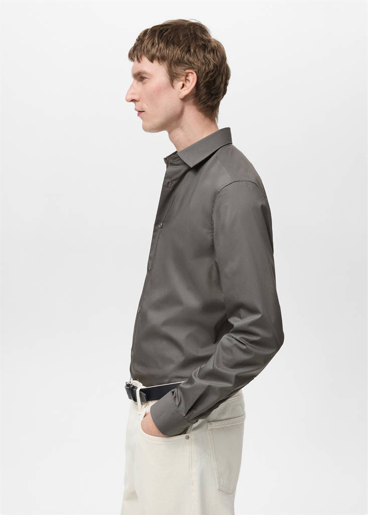 Regular-fit stretch cotton shirt — Grey