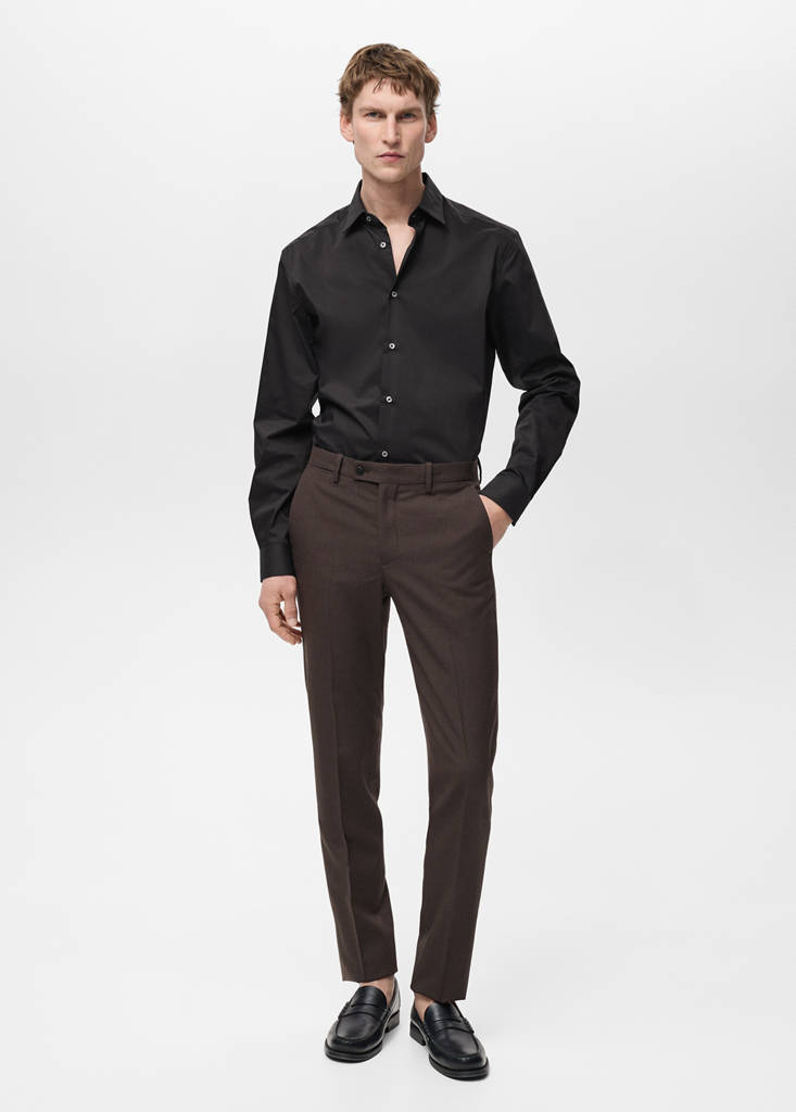 Regular-fit stretch cotton shirt — Black