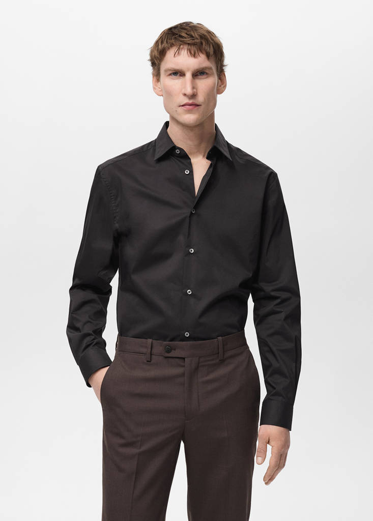 Regular-fit stretch cotton shirt — Black