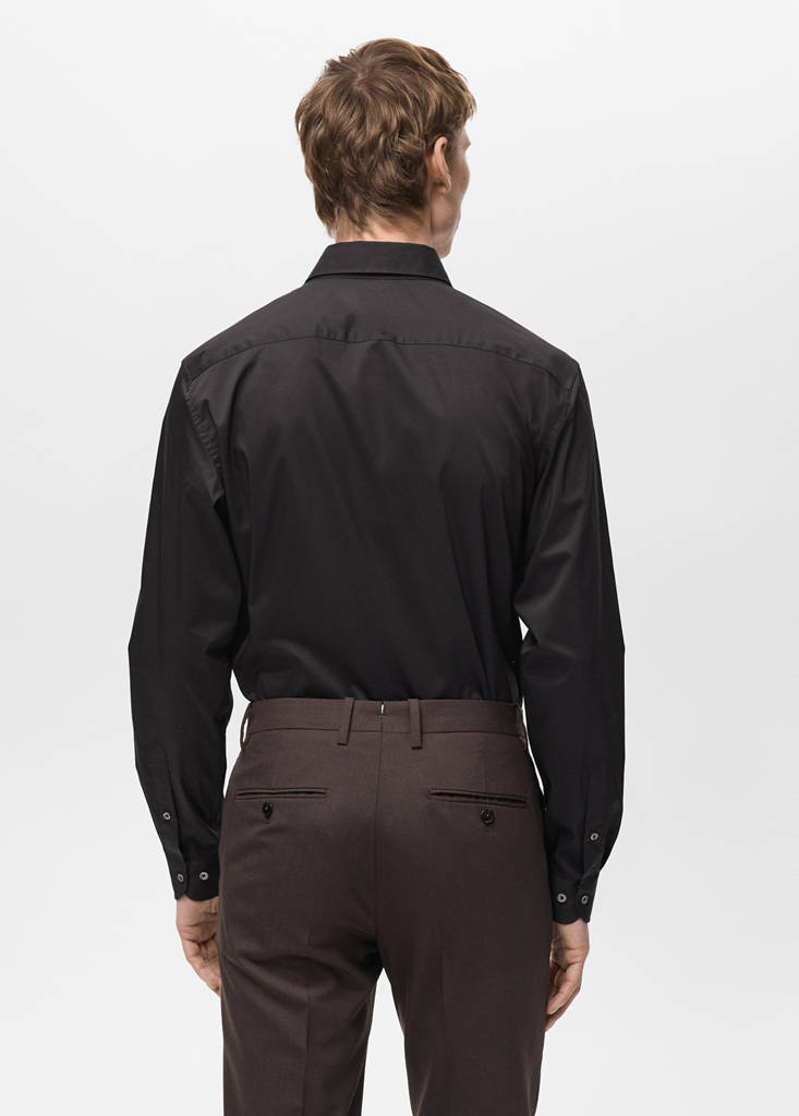 Regular-fit stretch cotton shirt — Black