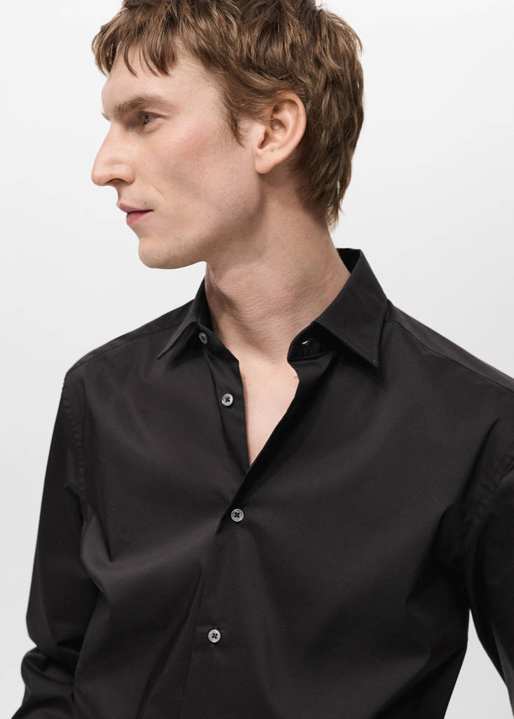 Regular-fit stretch cotton shirt — Black