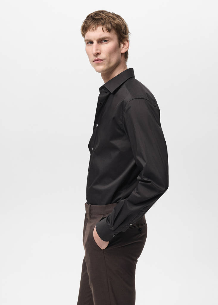 Regular-fit stretch cotton shirt — Black