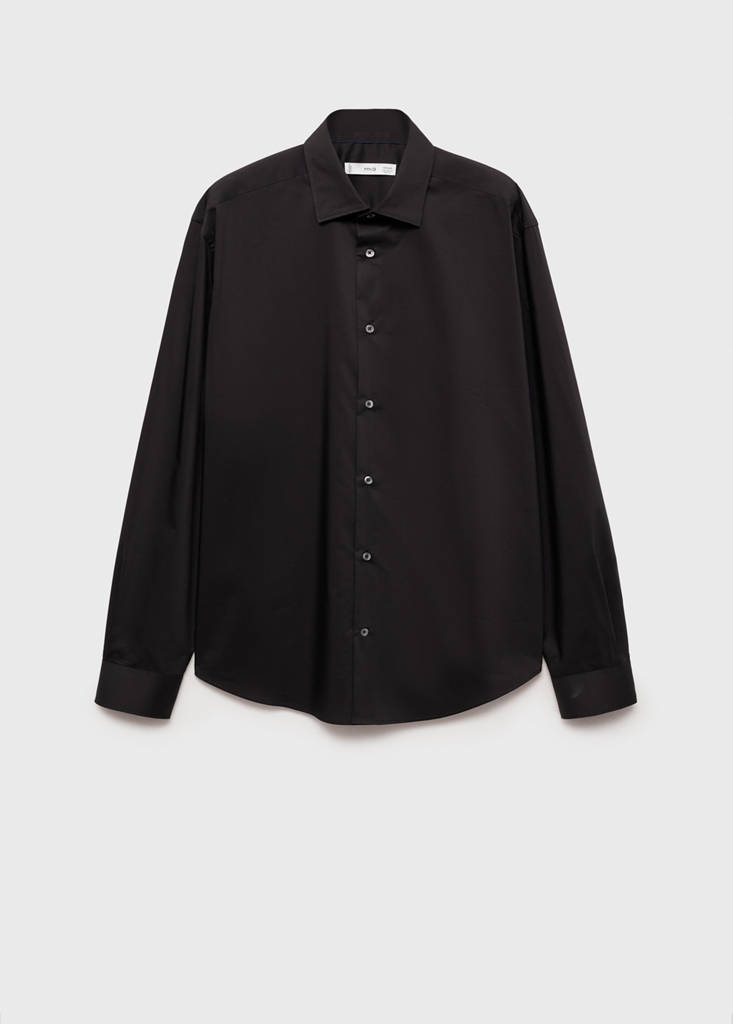 Regular-fit stretch cotton shirt — Black