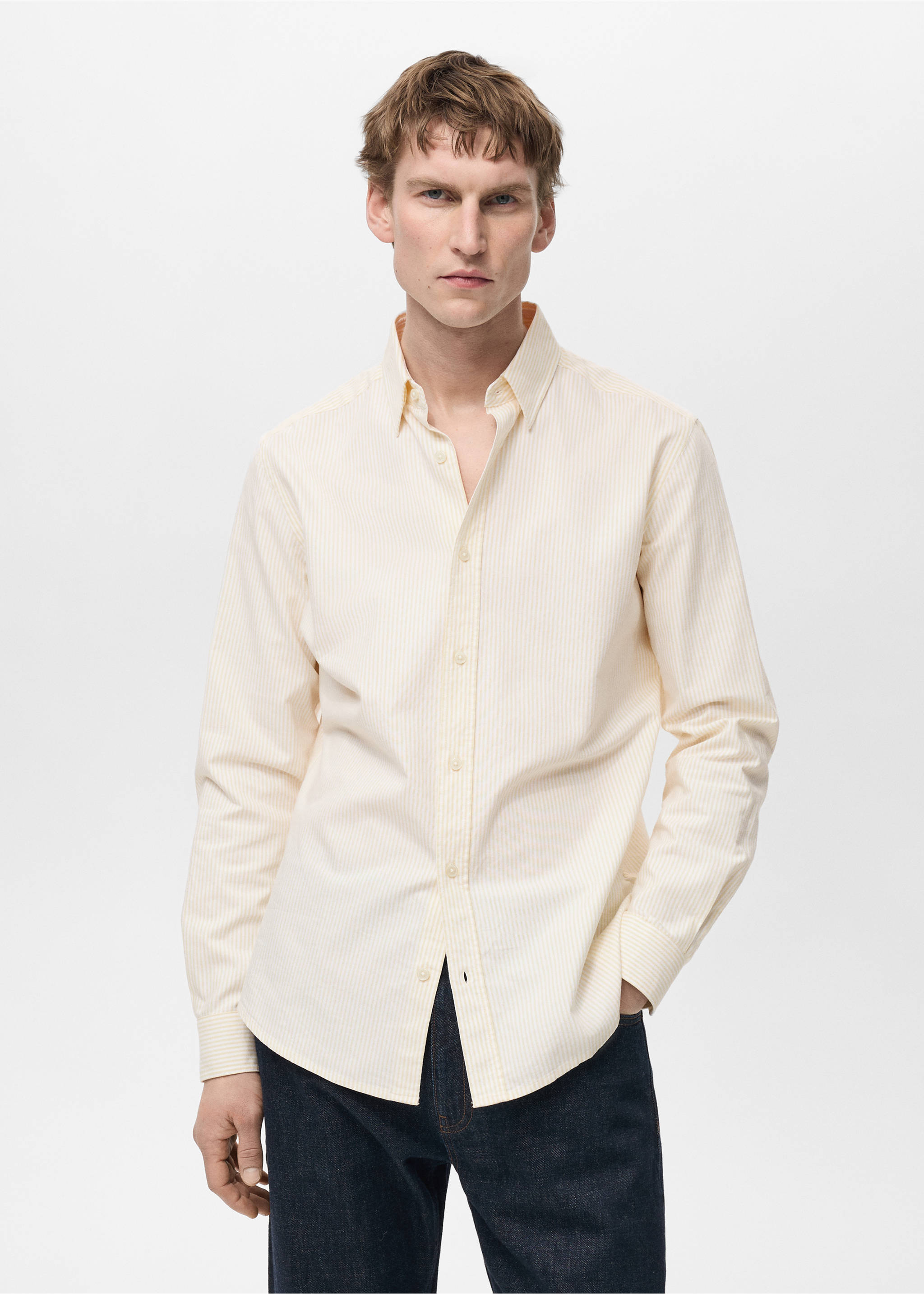 100% cotton striped shirt - Medium plane, Yellow. Ref: 87000603-00.