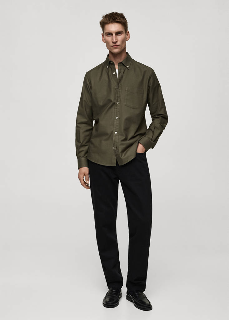 MANGO MAN - Chemise 100 % coton Oxford kaki - XS