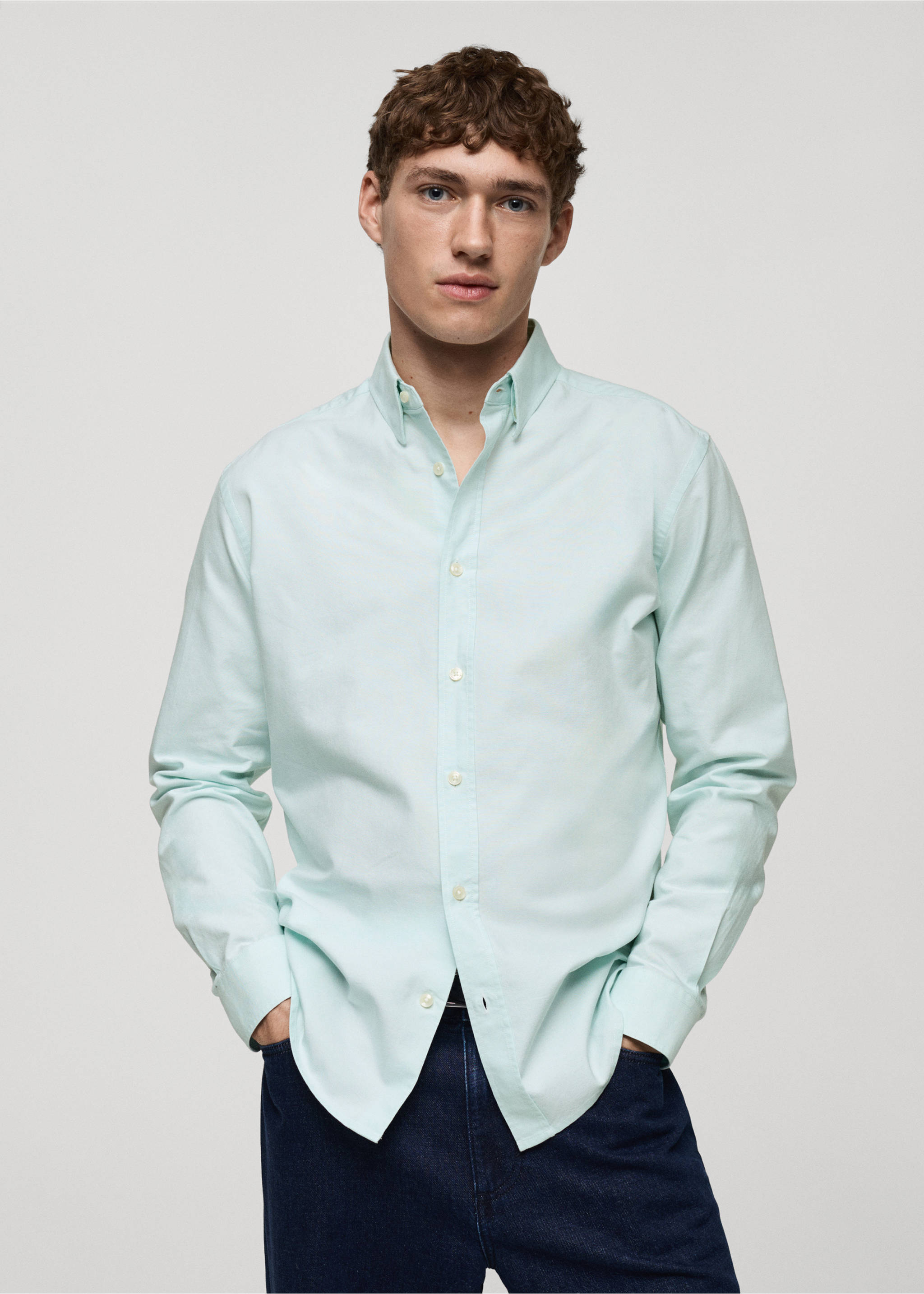 100% cotton Oxford shirt - Medium plane, Pastel Green. Ref: 87000605-00.
