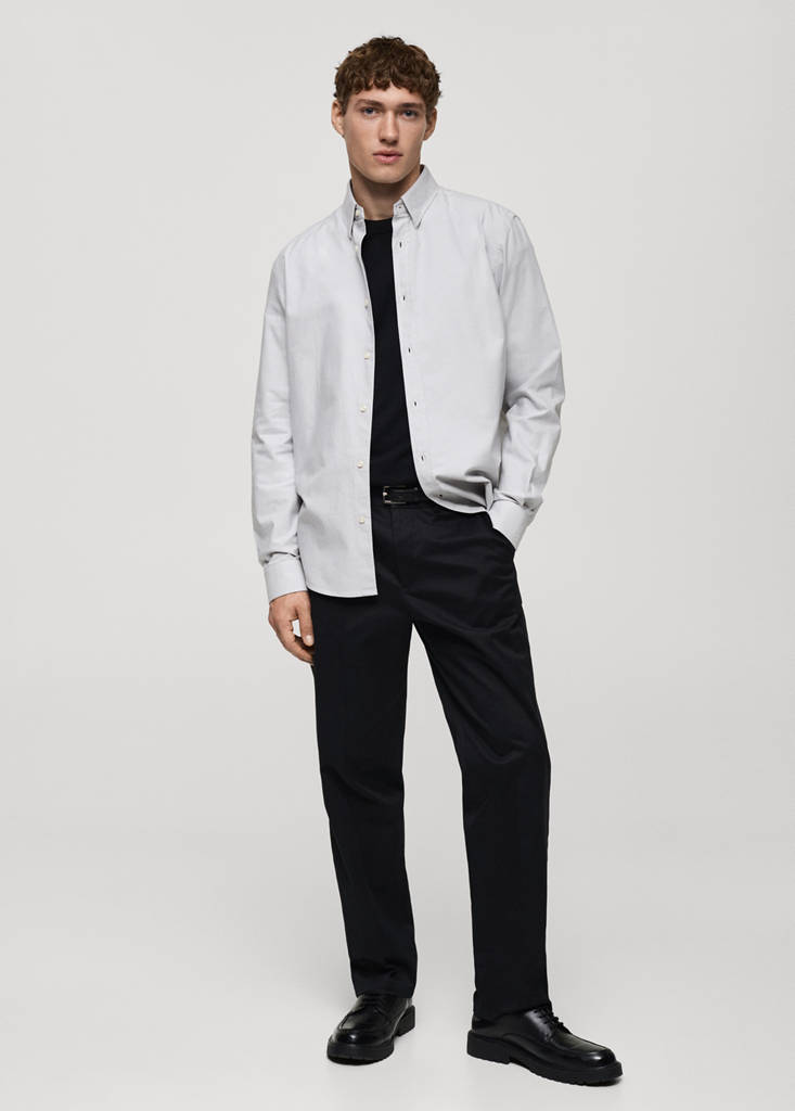 MANGO MAN - Chemise oxford 100 % coton gris - XS