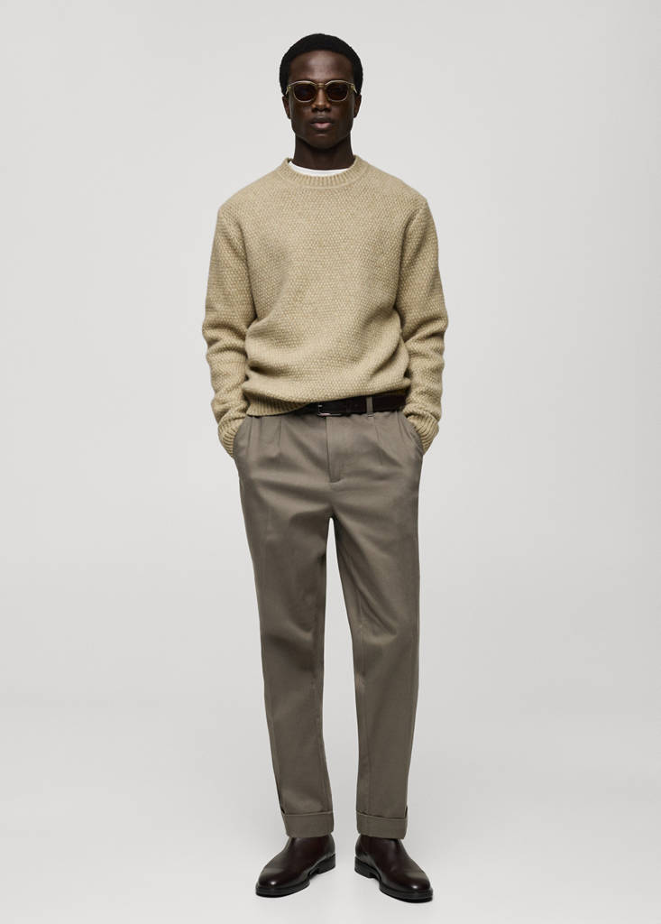 MANGO MAN - Pull-over maille structure vert pastel - S