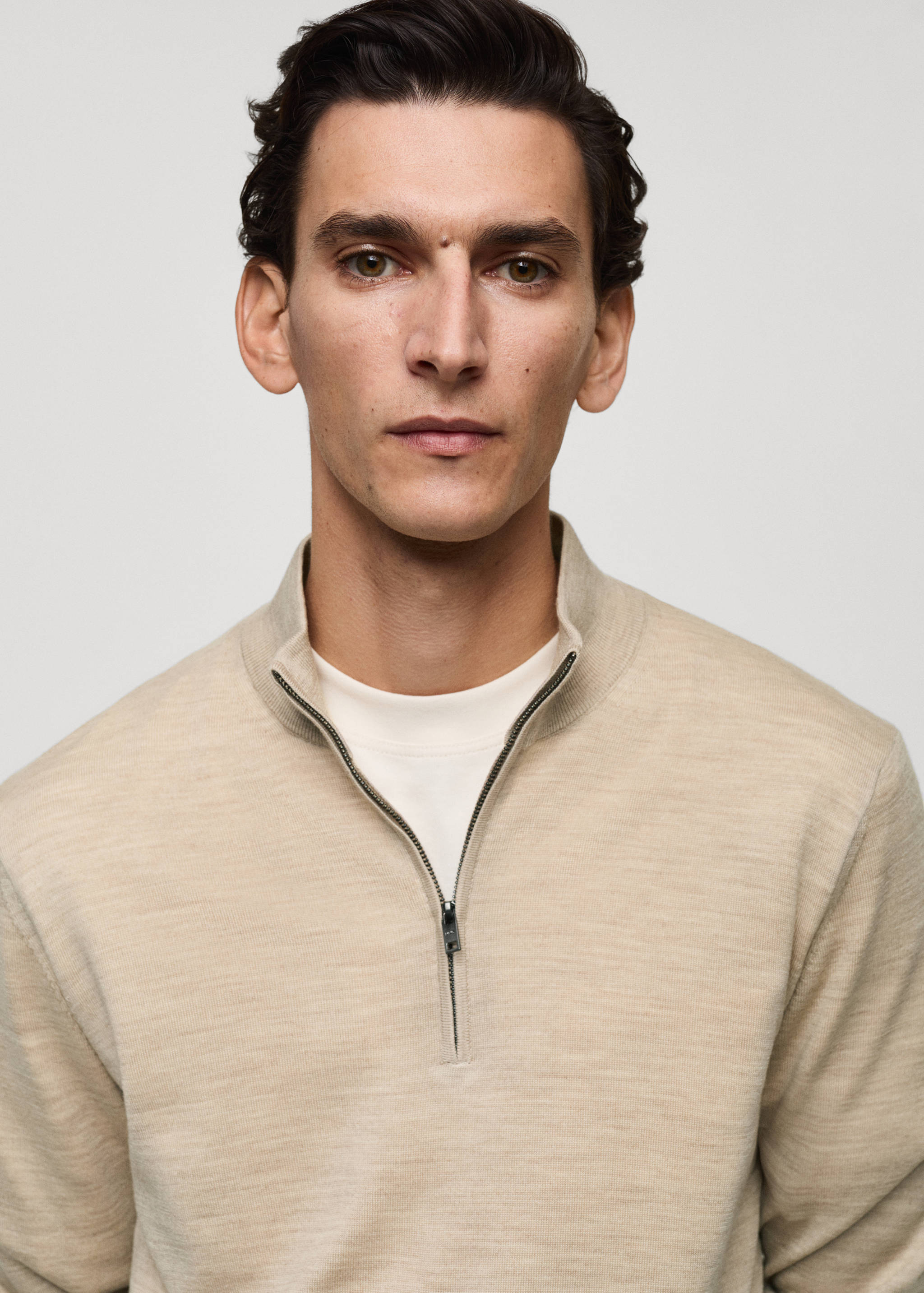 100% merino wool perkins-neck sweater with zip - Details of the article 1