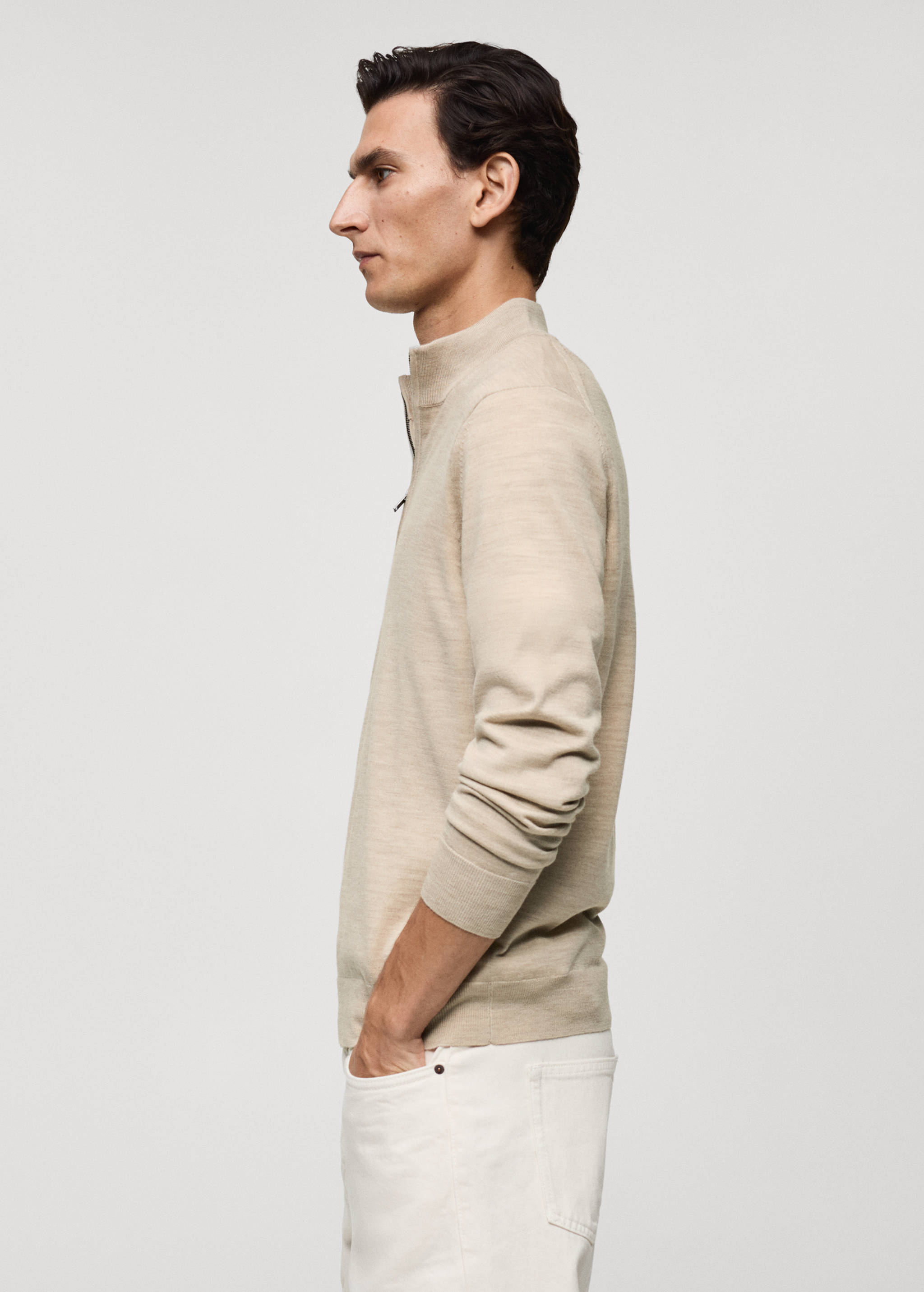 100% merino wool perkins-neck sweater with zipper - Details of the article 2