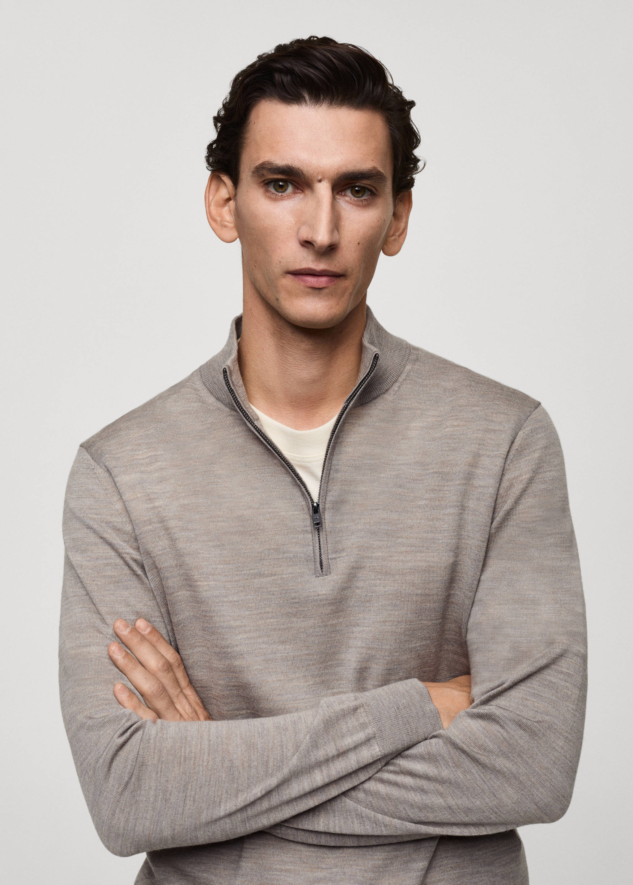 100% merino wool perkins-neck sweater with zipper - Details of the article 1