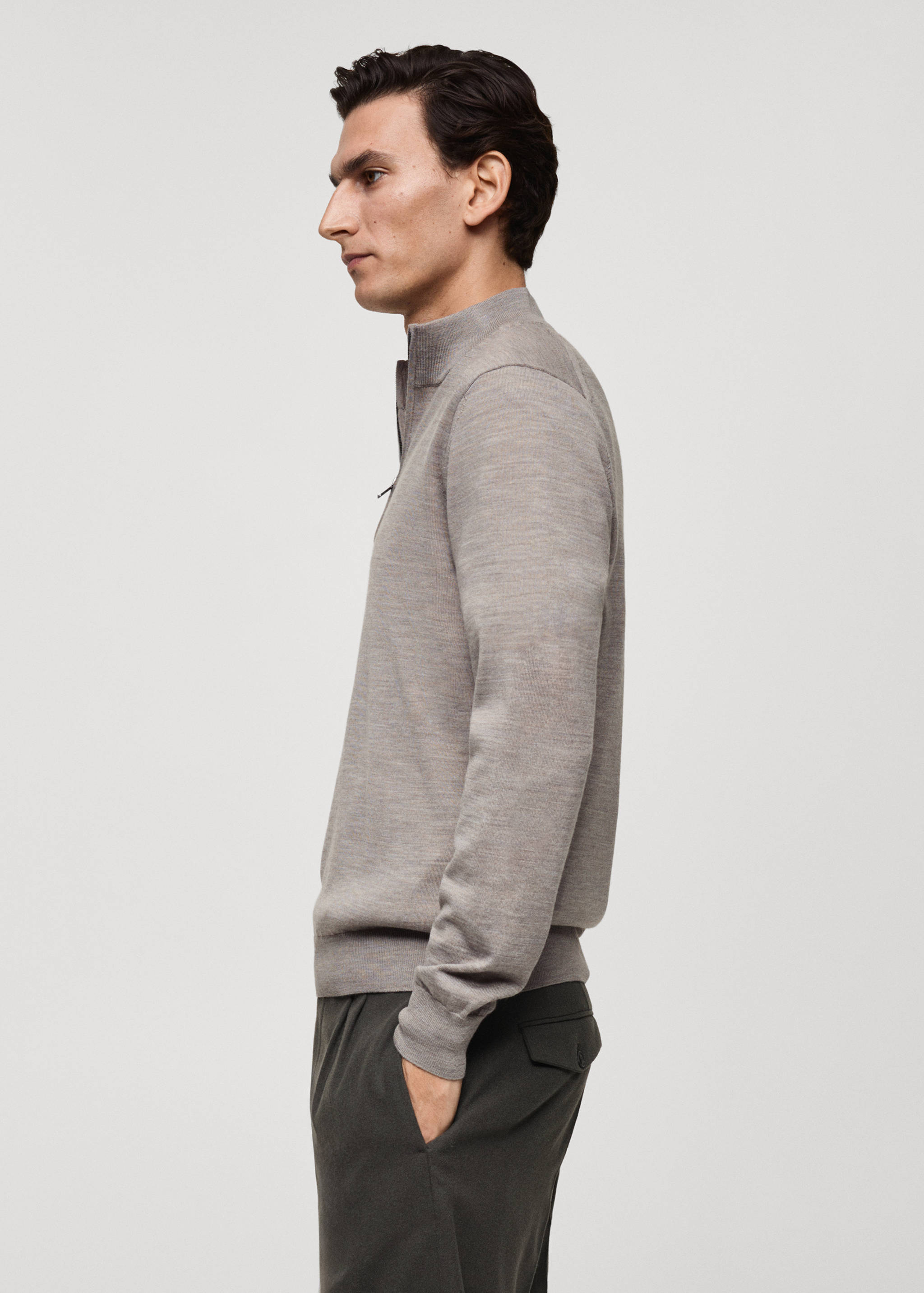 100% merino wool perkins-neck sweater with zipper - Details of the article 2