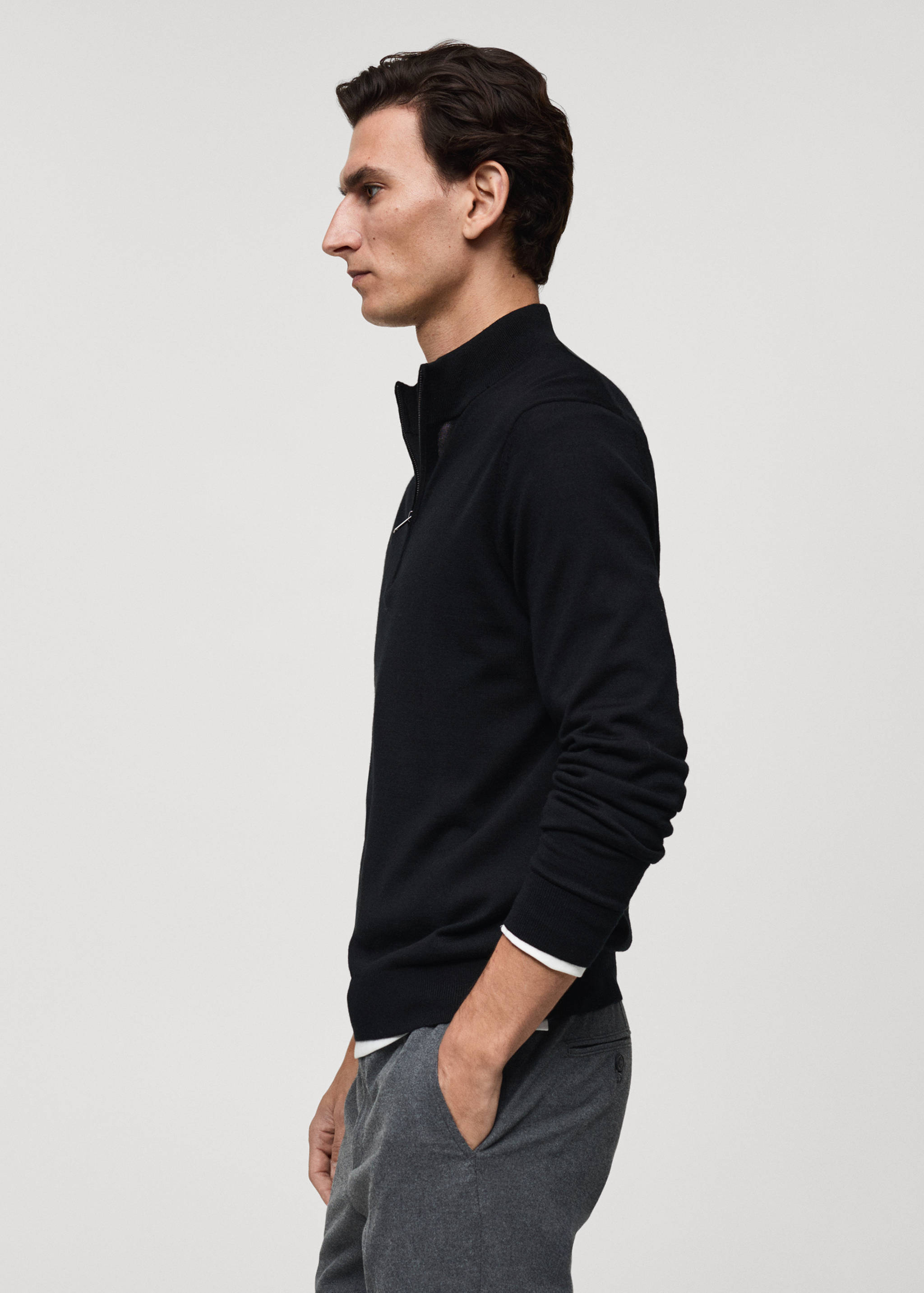 100% merino wool perkins-neck sweater with zipper - Details of the article 2