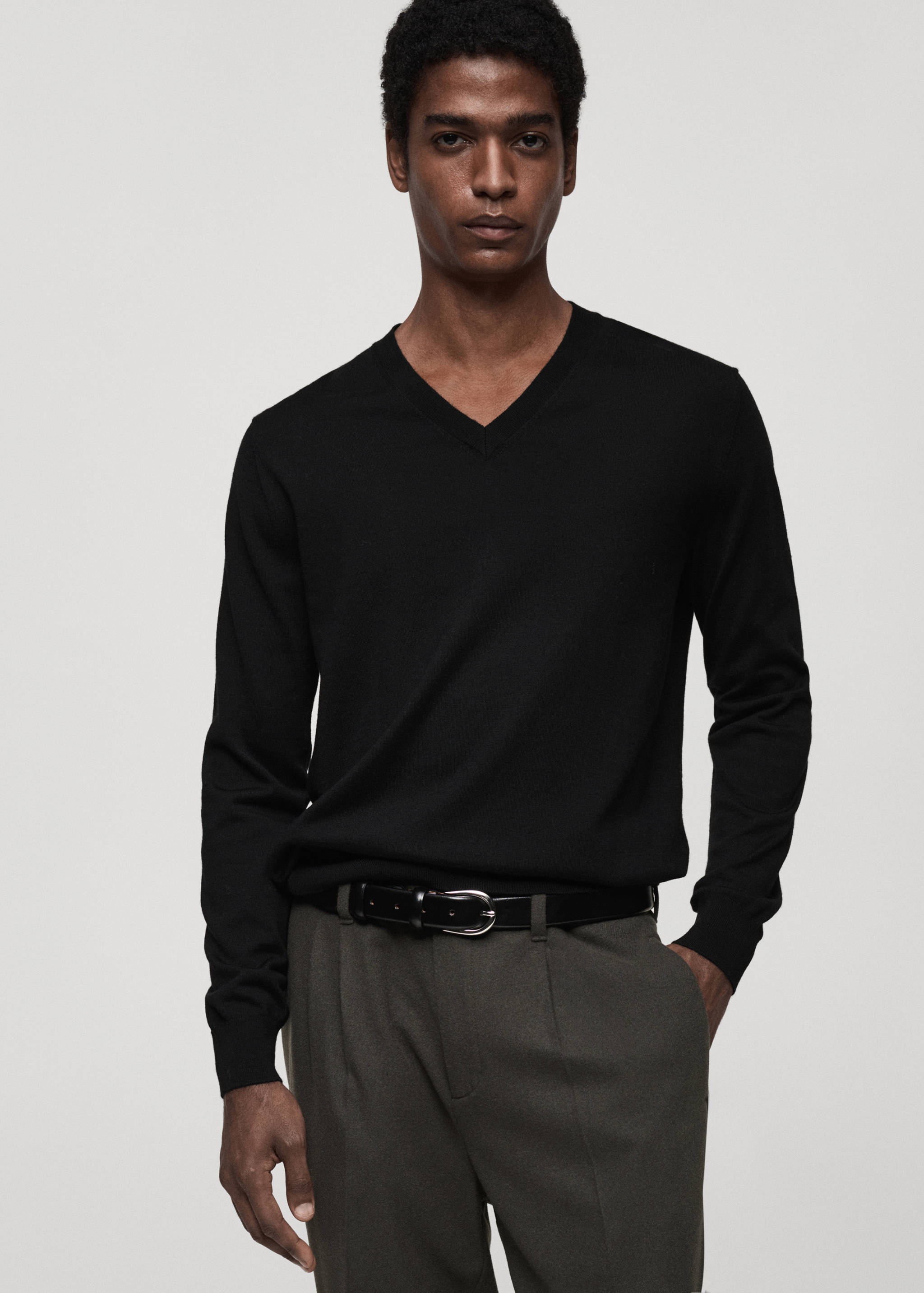 Jersey 100% lana merino cuello pico - Plano medio