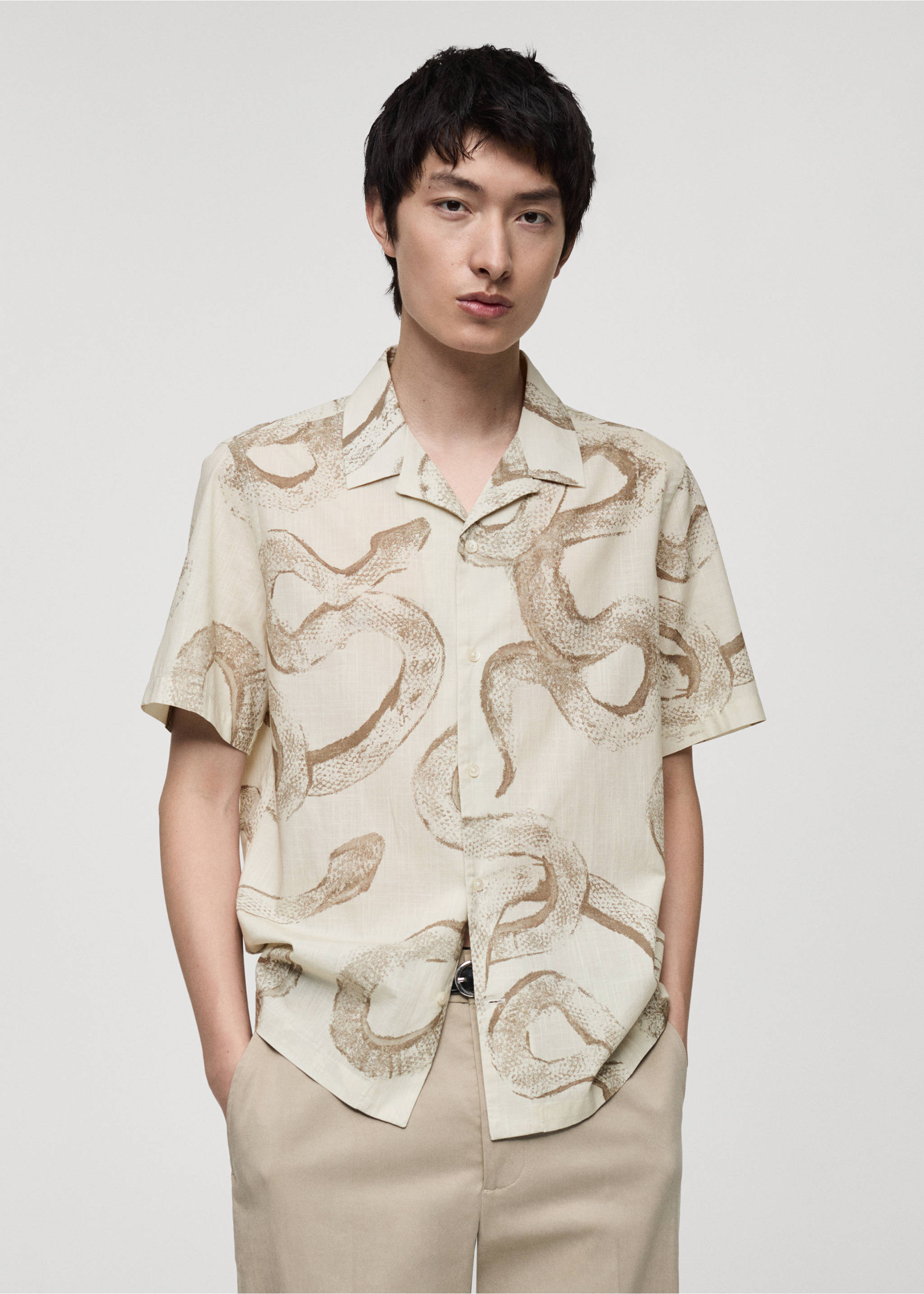 100% cotton regular-fit printed shirt - Medium plane, White. Ref: 87000624-00.