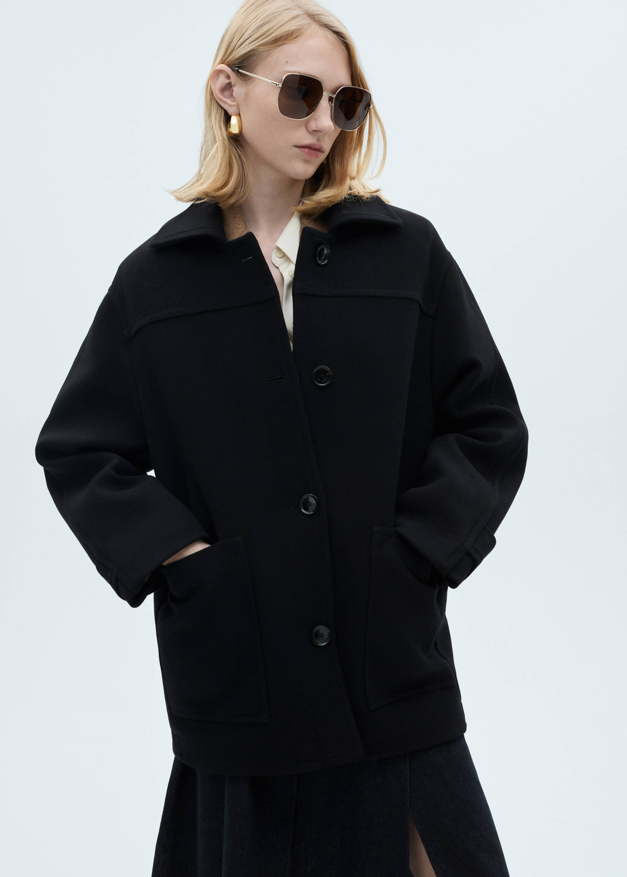 Midi wool coat with buttons - Medium plane