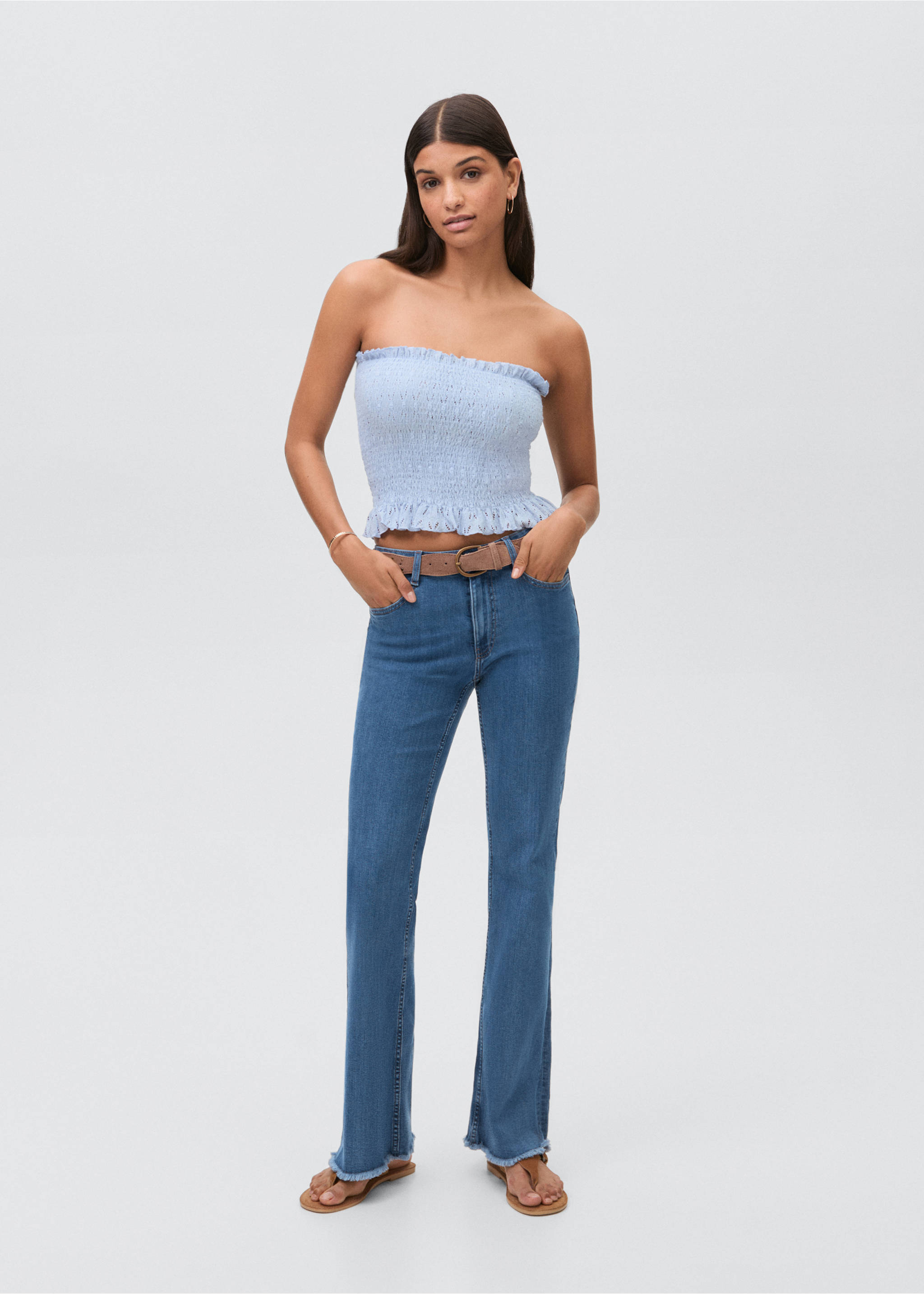 Frayed low-rise skinny jeans - General plane, Medium Blue. Ref: 87001068-00.