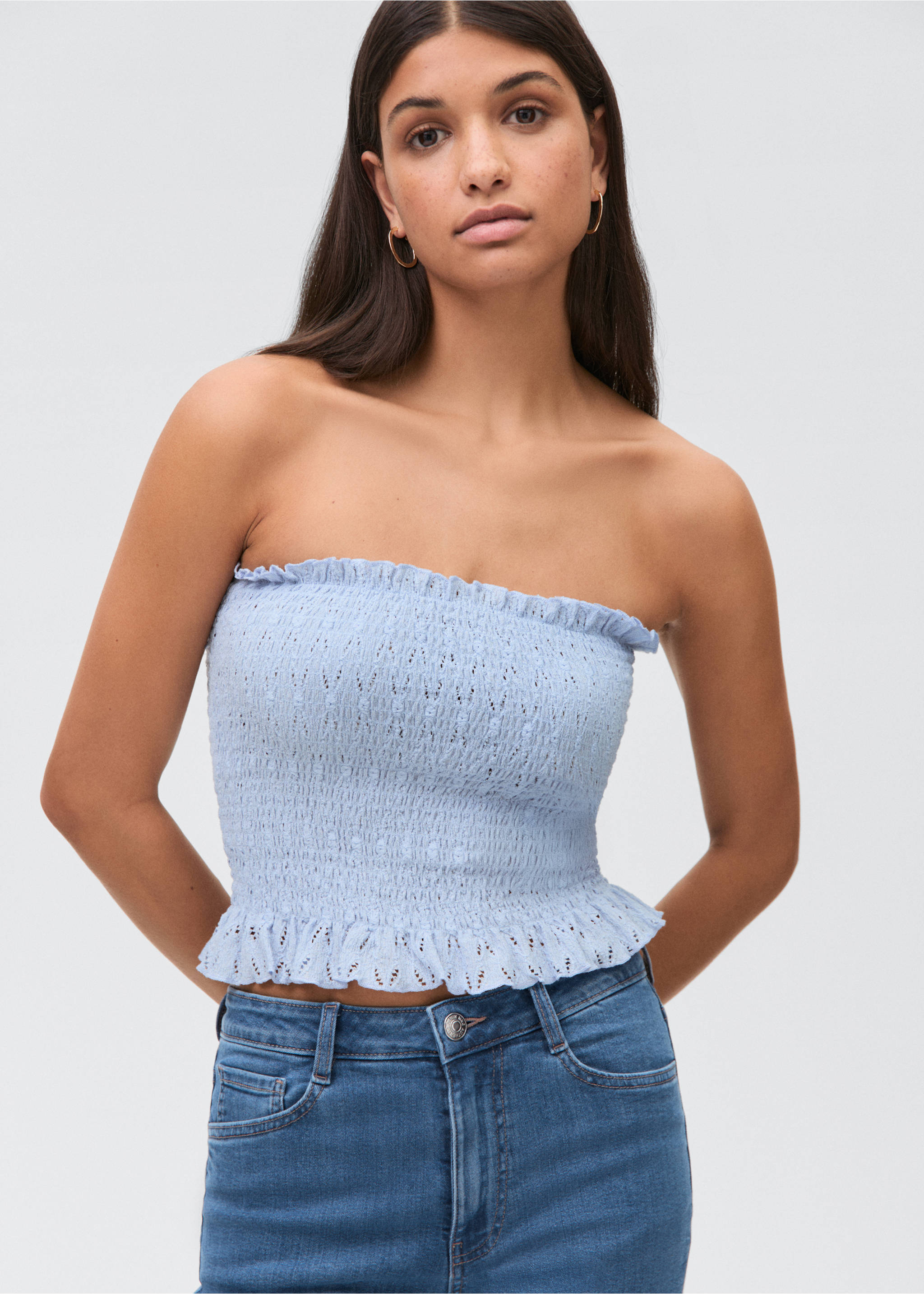 Frayed low-rise skinny jeans - Details of the article 1, Medium Blue. Ref: 87001068-00.