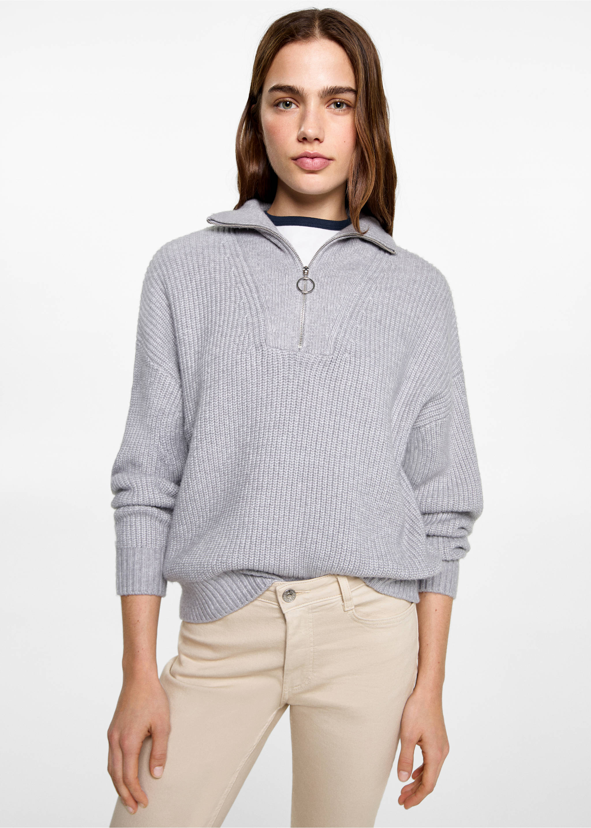Jeans flare crop - Plano medio, Gris claro/pastel. Ref: 87001072-00.