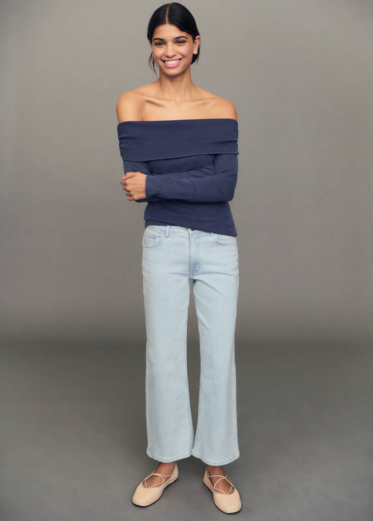 Striped culotte jeans — Blue