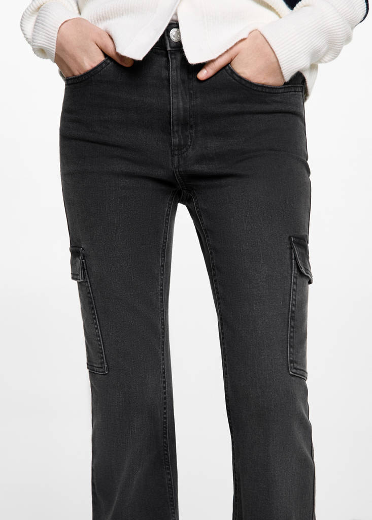 Flared cargo jeans — Black denim