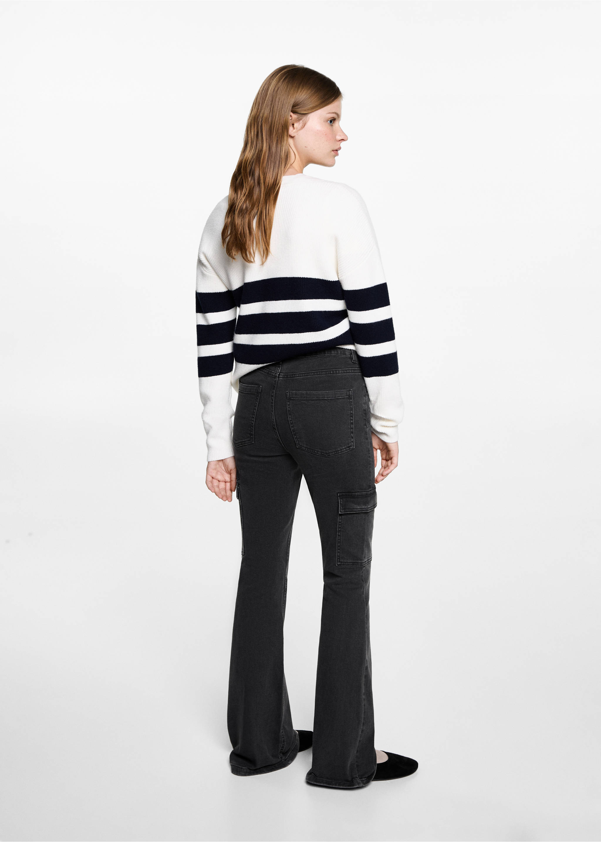 Flared cargo jeans - Reverse of the article, Black denim. Ref: 87001076-00.